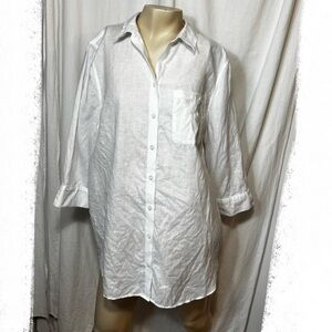 Chico’s no iron white linen long sleeve button down top size 12